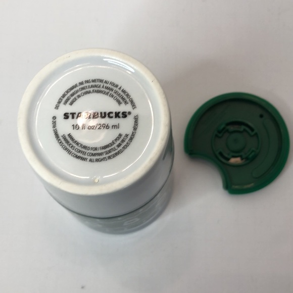 Starbucks Winter Holiday Ceramic Travel Mug Knit Look Green Sleeve and Lid 2016 - Picture 5 of 6